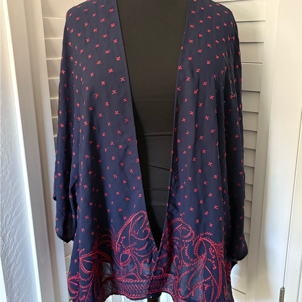 Catherines Navy and Red Women's Sheer Kinono